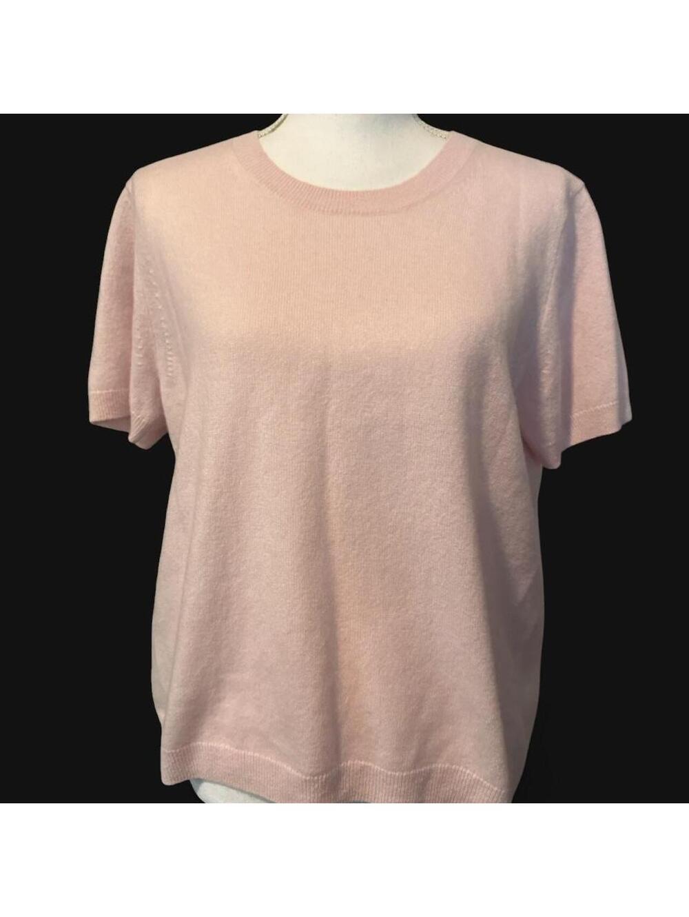 Quince 100% Cashmere Tee Pink XL | Short Sleeve Crewneck Sweater